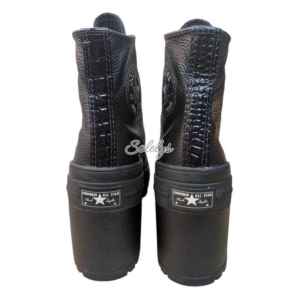 Converse Chuck 70 De Luxe Heel Black Gold Leather Platform Sneaker Boot 8 RARE - Picture 3 of 10